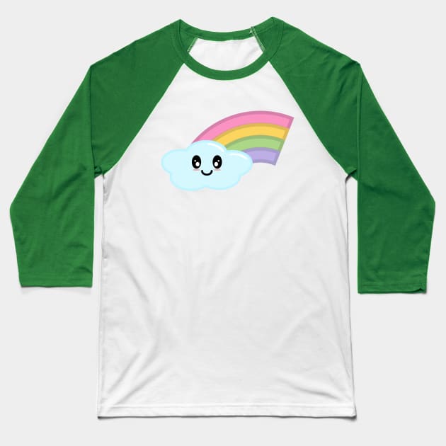 Kawaii Cute Happy Rainbow in Green Baseball T-Shirt by Kelly Gigi